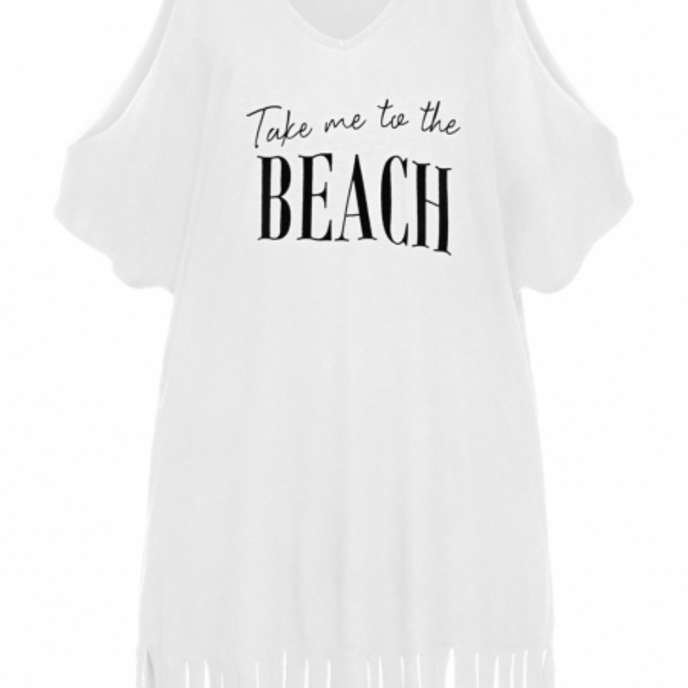 🍁White Loose Fit Take me to the BEACH Cover up - Picture 6 of 8